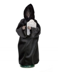 The future is grim for Ebenezer Scrooge, if he doesn't change his miserly ways. With his tombstone in-hand, this Spirit of Christmas Future figurine is a stern warning for grumbling holiday haters. The future is grim for Ebenezer Scrooge, if he doesn't change his miserly ways. With his tombstone in-hand, this Spirit of Christmas Future figurine is a stern warning for grumbling holiday haters.