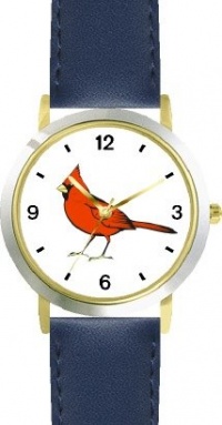Cardinal Bird Animal - WATCHBUDDY® DELUXE TWO-TONE THEME WATCH - Arabic Numbers - Blue Leather Strap-Size-Large ( Men's Size or Jumbo Women's Size ) Cardinal Bird Animal - WATCHBUDDY® DELUXE TWO-TONE THEME WATCH - Arabic Numbers - Blue Leather Strap-Size-Large ( Men's Size or Jumbo Women's Size )
