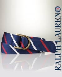 Crafted in a bold red, white and blue striped pattern, our silk belt celebrates Team USA's participation in the 2012 Olympics. Crafted in a bold red, white and blue striped pattern, our silk belt celebrates Team USA's participation in the 2012 Olympics.