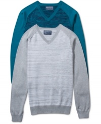 Fall layers like this v-neck sweater from American Rag look great by themselves or over a plaid woven shirt for some great style. Fall layers like this v-neck sweater from American Rag look great by themselves or over a plaid woven shirt for some great style.