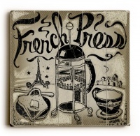French Press 18x18 Limited-Edition Artistic Planked Wood Sign by Peter Horjus French Press 18x18 Limited-Edition Artistic Planked Wood Sign by Peter Horjus