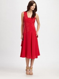 Wide, asymmetric pleats converge on this vibrant silk frock in a chic midi-length silhouette. Square necklineSleevelessFitted bodiceShaping dartsCenter back zipperAbout 27 from natural waistSilkDry cleanImportedModel shown is 5'10 (178cm) wearing US size 4. Wide, asymmetric pleats converge on this vibrant silk frock in a chic midi-length silhouette. Square necklineSleevelessFitted bodiceShaping dartsCenter back zipperAbout 27 from natural waistSilkDry cleanImportedModel shown is 5'10 (178cm) wearing US size 4.