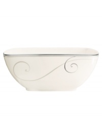 Fluid platinum scrolls glide freely throughout this beautiful fine china from Noritake. Easy to match with any decor, the fresh and elegant Platinum Wave collection of dinnerware and dishes is a timeless look for fine dining or luxurious everyday meals. Fluid platinum scrolls glide freely throughout this beautiful fine china from Noritake. Easy to match with any decor, the fresh and elegant Platinum Wave collection of dinnerware and dishes is a timeless look for fine dining or luxurious everyday meals.