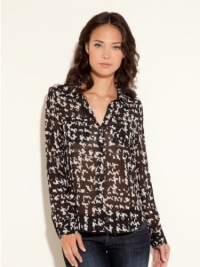 GUESS Isabel Houndstooth Shirt, JET BLACK/PORCELAIN MULTI (MEDIUM)