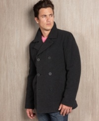 Everyone will be following suit when they get wind of your updated cool-weather look in this classic pea coat from Guess. Everyone will be following suit when they get wind of your updated cool-weather look in this classic pea coat from Guess.