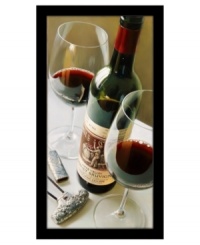 Sheer bliss for wine lovers, this scene-setting wall art by Dimitri Volkov has all the elements of a perfect night in. A bottle of Cabernet Sauvignon from Napa Valley and two freshly poured glasses are the perfect complement to dining room and kitchen decor. Sheer bliss for wine lovers, this scene-setting wall art by Dimitri Volkov has all the elements of a perfect night in. A bottle of Cabernet Sauvignon from Napa Valley and two freshly poured glasses are the perfect complement to dining room and kitchen decor.