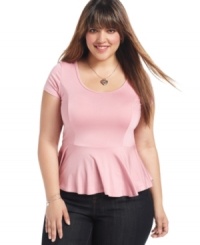 Show off your flair with ING's short sleeve plus size top, accented by a peplum waist-- it's so on-trend for the season! Show off your flair with ING's short sleeve plus size top, accented by a peplum waist-- it's so on-trend for the season!
