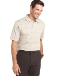 A big pattern emboldens your casual or workweek look with this windowpane checked polo from Van Heusen.