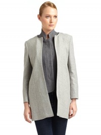 THE LOOKRemovable zip-out jacket detailStand collarZip frontTHE FITAbout 32 from shoulder to hemTHE MATERIALWool/nylon/cashmere/elastaneFully linedCARE & ORIGINDry cleanMade in USAModel shown is 5'8½ (174cm) wearing US size 4. THE LOOKRemovable zip-out jacket detailStand collarZip frontTHE FITAbout 32 from shoulder to hemTHE MATERIALWool/nylon/cashmere/elastaneFully linedCARE & ORIGINDry cleanMade in USAModel shown is 5'8½ (174cm) wearing US size 4.