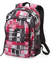 An allover geometric plaid print on this slick backpack from Levi's gives him a new twist for back-to-school. An allover geometric plaid print on this slick backpack from Levi's gives him a new twist for back-to-school.