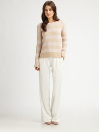 Chunky rib-knit cashmere, lightly striped in a chic drop-shoulder pullover.BoatneckDropped shouldersLong sleevesPullover styleAbout 23 from shoulder to hemCashmereDry cleanImportedModel shown is 5'10 (177cm) wearing US size Small. Chunky rib-knit cashmere, lightly striped in a chic drop-shoulder pullover.BoatneckDropped shouldersLong sleevesPullover styleAbout 23 from shoulder to hemCashmereDry cleanImportedModel shown is 5'10 (177cm) wearing US size Small.