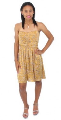 Bar III Dress, Strapless Sweetheart Printed Ruched A Line Bright Gold Combo Large Bar III Dress, Strapless Sweetheart Printed Ruched A Line Bright Gold Combo Large