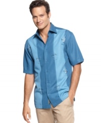 Shake up your weekend wear with this martini-graphic shirt from Cubavera. Shake up your weekend wear with this martini-graphic shirt from Cubavera.