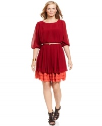 Jessica Simpson's latest plus size dress is all about contrast, combining pleats with tiers and bold hues. (Clearance) Jessica Simpson's latest plus size dress is all about contrast, combining pleats with tiers and bold hues. (Clearance)