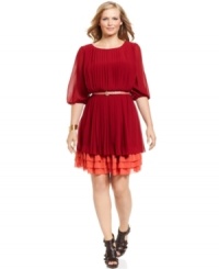 Jessica Simpson's latest plus size dress is all about contrast, combining pleats with tiers and bold hues. (Clearance)