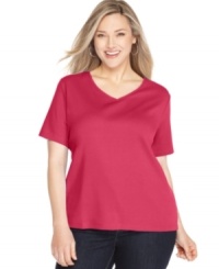 Karen Scott's short sleeve plus size top is an essential for spring/summer style-- stock up at an Everyday Value price! Karen Scott's short sleeve plus size top is an essential for spring/summer style-- stock up at an Everyday Value price!