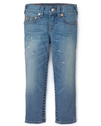 A naturally worn jean from True Religion blends fading, whiskering and light abrasions for an instantly accessible denim look. A naturally worn jean from True Religion blends fading, whiskering and light abrasions for an instantly accessible denim look.