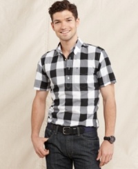 Large plaid on this slim fit shirt from Tommy Hilfiger makes it must have if you want to get checked out this season. Large plaid on this slim fit shirt from Tommy Hilfiger makes it must have if you want to get checked out this season.