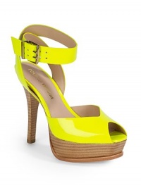 THE LOOKPeep toeCrisscross adjustable ankle strapPadded insoleStacked heel, 5 (125mm)Stacked platform, 1 (25mm)Compares to a 4 heel (100mm)THE MATERIALPatent leather upperLeather lining and soleORIGINImported THE LOOKPeep toeCrisscross adjustable ankle strapPadded insoleStacked heel, 5 (125mm)Stacked platform, 1 (25mm)Compares to a 4 heel (100mm)THE MATERIALPatent leather upperLeather lining and soleORIGINImported