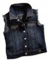 GUESS Big Girl Denim Vest, DARK STONE WASH (10/12)