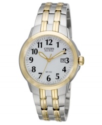 The Easy Reader watch from Citizen features oversized numerals at the white dial. Powered by Eco-Drive, harnessing natural and artificial light, never needing a battery. The Easy Reader watch from Citizen features oversized numerals at the white dial. Powered by Eco-Drive, harnessing natural and artificial light, never needing a battery.