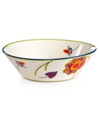 On the bright side. Crafted of easy-care earthenware, Penelope serving bowls feature whimsical flowers and bands of bold color that make every meal a standout. A must from the Clay Art dinnerware collection.