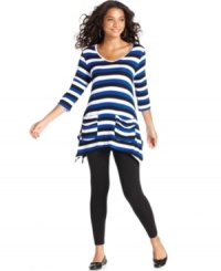 Create a relaxed look with Cha Cha Vente's striped knit tunic. The asymmetrical hem is a chic on-trend touch, too!