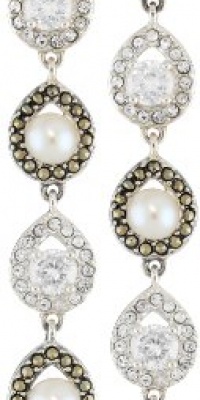 Judith Jack Pearlette Sterling Silver, Marcasite and Fresh Water Pearl Linear Drop Earrings