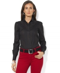 Lauren Jeans Co.'s soft cotton blouse is inspired by classic menswear looks and finished with elegant pintucking at the placket. Lauren Jeans Co.'s soft cotton blouse is inspired by classic menswear looks and finished with elegant pintucking at the placket.