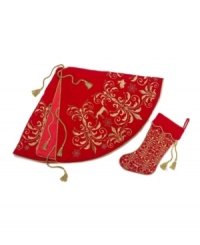 Have a beautiful holiday with embroidered Regal Christmas decor by Christopher Radko. Red cotton velvet edged in rope and stitched with gold reindeer, snowflakes and vines give the stocking a rich, timeless grace you'll admire year after year. Have a beautiful holiday with embroidered Regal Christmas decor by Christopher Radko. Red cotton velvet edged in rope and stitched with gold reindeer, snowflakes and vines give the stocking a rich, timeless grace you'll admire year after year.
