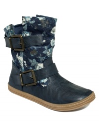 A unique fabric adds intrigue to this classic cold-weather style. The Raako booties by Blowfish feature an adjustable buckle on the ankle and shaft. A unique fabric adds intrigue to this classic cold-weather style. The Raako booties by Blowfish feature an adjustable buckle on the ankle and shaft.