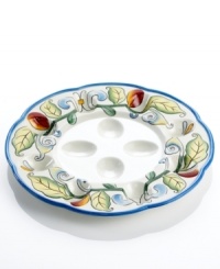 Old world country style and modern craftsmanship combine to bring you the Ricamo® egg tray. Carefully crafted in earthenware, this colorful piece is sure to lend a burst of extra life to your home. By Fitz and Floyd. Old world country style and modern craftsmanship combine to bring you the Ricamo® egg tray. Carefully crafted in earthenware, this colorful piece is sure to lend a burst of extra life to your home. By Fitz and Floyd.