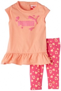 Puma - Kids Baby-Girls Infant Heart Print Biker Capri Set, Papaya Pink, 18 Puma - Kids Baby-Girls Infant Heart Print Biker Capri Set, Papaya Pink, 18