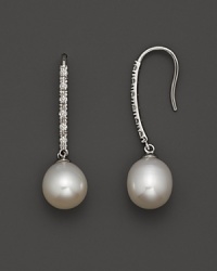 14K White Gold White Freshwater Pearl and Diamond Earrings, 0.11 ct. t.w. 14K White Gold White Freshwater Pearl and Diamond Earrings, 0.11 ct. t.w.