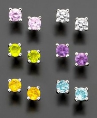 Macy's Earrings, Sterling Silver Multi Color Crystal Tiny Stud Earrings, Set of 6 Pair Macy's Earrings, Sterling Silver Multi Color Crystal Tiny Stud Earrings, Set of 6 Pair