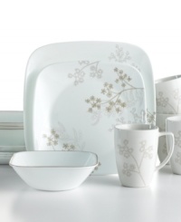 Take it easy with the serene florals and fuss-free durability of Shadow Dance dinnerware from Corelle Lifestyles. Squared silhouettes finished with khaki bands and blooms bring lasting grace to tables of four. Take it easy with the serene florals and fuss-free durability of Shadow Dance dinnerware from Corelle Lifestyles. Squared silhouettes finished with khaki bands and blooms bring lasting grace to tables of four.