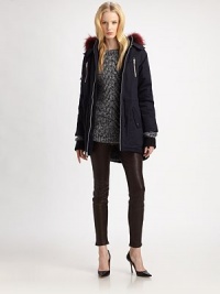 This wonderfully warm quilted parka features an attached hood trimmed in luxurious fox fur.Attached hood trimmed in dyed fox furEpaulettesBreast zipper pocketsZip frontSide snap patch pocketsFully linedAbout 31 from shoulder to hemCottonDry cleanImportedFur origin: ChinaModel shown is 5'10 (177cm) wearing US size Small.This style runs large. We recommend ordering one size down for a standard fit. This wonderfully warm quilted parka features an attached hood trimmed in luxurious fox fur.Attached hood trimmed in dyed fox furEpaulettesBreast zipper pocketsZip frontSide snap patch pocketsFully linedAbout 31 from shoulder to hemCottonDry cleanImportedFur origin: ChinaModel shown is 5'10 (177cm) wearing US size Small.This style runs large. We recommend ordering one size down for a standard fit.