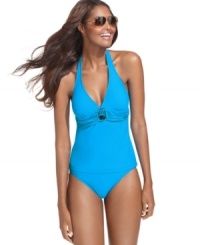 Hardware and ruching details make this bra sized 2Bamboo tankini top a pretty pick for seaside style! Hardware and ruching details make this bra sized 2Bamboo tankini top a pretty pick for seaside style!