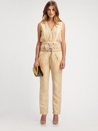 Drawstring elastic waistband adds a casual, yet tailored look to this airy silk v-neck. V-neckSleevelessDrawstring elastic waistbandSilkDry cleanImportedSIZE & FITModel shown is 5'10 (177cm) wearing US size 4. Drawstring elastic waistband adds a casual, yet tailored look to this airy silk v-neck. V-neckSleevelessDrawstring elastic waistbandSilkDry cleanImportedSIZE & FITModel shown is 5'10 (177cm) wearing US size 4.
