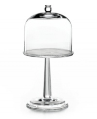 Get dramatic with dessert. This mini glass cake stand steals the spotlight with fluted detail, beaded trim and a dramatic dome. From Martha Stewart Collection. Get dramatic with dessert. This mini glass cake stand steals the spotlight with fluted detail, beaded trim and a dramatic dome. From Martha Stewart Collection.