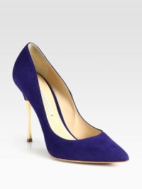 A sexy metal cigarette heel amplifies this suede pump with a classic point toe. Metal heel, 4¼ (110mm)Suede upperPoint toeLeather lining and solePadded insoleMade in Italy A sexy metal cigarette heel amplifies this suede pump with a classic point toe. Metal heel, 4¼ (110mm)Suede upperPoint toeLeather lining and solePadded insoleMade in Italy
