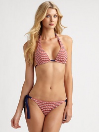 It's the classic string bikini with the signature look of Missoni.Triangle cupsHalter ties at neckBack clasp closureSelf-tie bottomRayon/cottonHand washMade in Italy of imported fabric It's the classic string bikini with the signature look of Missoni.Triangle cupsHalter ties at neckBack clasp closureSelf-tie bottomRayon/cottonHand washMade in Italy of imported fabric