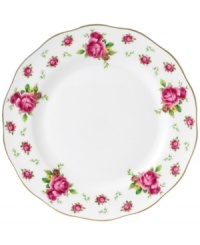 Revive a classic dinnerware pattern with the Vintage dinner plate. Lush pink blossoms plucked from the Old Country Roses collection flower on white bone china with a ruffled gold edge. Revive a classic dinnerware pattern with the Vintage dinner plate. Lush pink blossoms plucked from the Old Country Roses collection flower on white bone china with a ruffled gold edge.