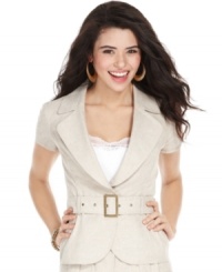 Master tailored style with this safari-cool blazer from Rampage! Featuring a wide, notched collar and waist-cinching belt, this layer makes for a chic companion to a fitted bottom! Master tailored style with this safari-cool blazer from Rampage! Featuring a wide, notched collar and waist-cinching belt, this layer makes for a chic companion to a fitted bottom!