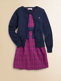 She'll steal the show in this stunning knit shift shaped with a fitted waist and finished with a signature Lilly Pulitzer print.ScoopneckSleevelessPrincess seamsFront bow detailConcealed back zip closureFully linedCottonMachine washImported She'll steal the show in this stunning knit shift shaped with a fitted waist and finished with a signature Lilly Pulitzer print.ScoopneckSleevelessPrincess seamsFront bow detailConcealed back zip closureFully linedCottonMachine washImported
