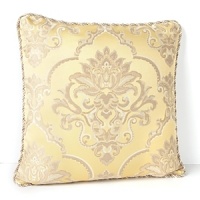Radiant in golden hue sateen, this Waterford decorative pillow boasts a classic damask design with multi-color twist cord piping. Radiant in golden hue sateen, this Waterford decorative pillow boasts a classic damask design with multi-color twist cord piping.