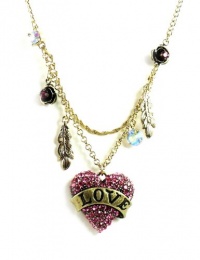Betsey Johnson Flights of Fancy Love Heart and Feather 2-Row Necklace Betsey Johnson Flights of Fancy Love Heart and Feather 2-Row Necklace