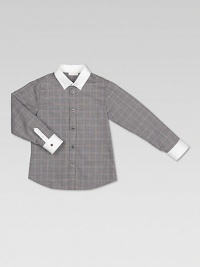 An essential, checkered, button-down cotton shirt featuring a white collar and cuffs with Gucci logo buttons.Button-down collarLong sleeves with button cuffsButton-frontCottonDry cleanMade in Italy Please note: Number of buttons may vary depending on size ordered. An essential, checkered, button-down cotton shirt featuring a white collar and cuffs with Gucci logo buttons.Button-down collarLong sleeves with button cuffsButton-frontCottonDry cleanMade in Italy Please note: Number of buttons may vary depending on size ordered.