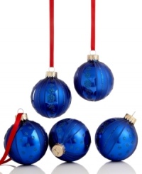 Simply brilliant, Martha Stewart Collection Christmas ornaments will be an annual favorite in glass that's striped and spotted with royal-blue glitter. Simply brilliant, Martha Stewart Collection Christmas ornaments will be an annual favorite in glass that's striped and spotted with royal-blue glitter.