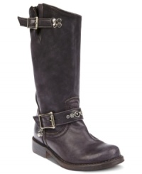 Let your true style shine through. Steve Madden's Fable boots have a round closed toe and thick buckle detail around the ankle and at the top of the shaft. Let your true style shine through. Steve Madden's Fable boots have a round closed toe and thick buckle detail around the ankle and at the top of the shaft.